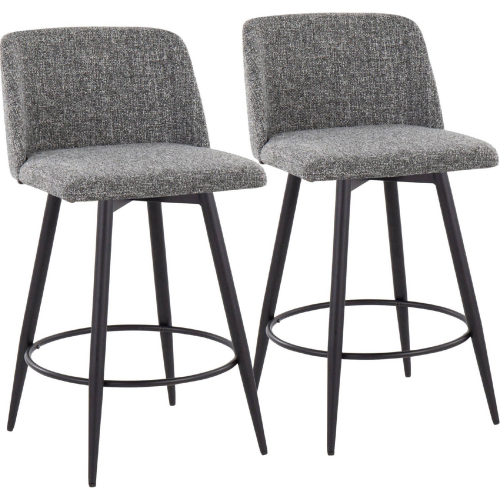 Toriano 26" Swivel Counter Stool in Grey Noise Fabric & Black Metal with Round Footrest (Set of 2)
